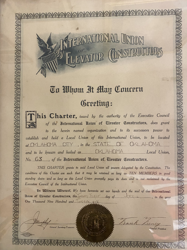 IUEC Local 63 Charter 1921
